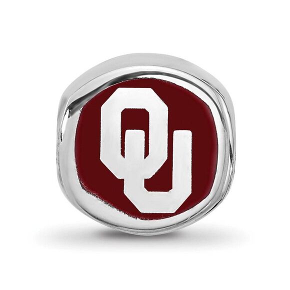 Sterling Silver Rhodium Plated U of Oklahoma Enamel Cushion Bead Charm - Picture 2 of 6
